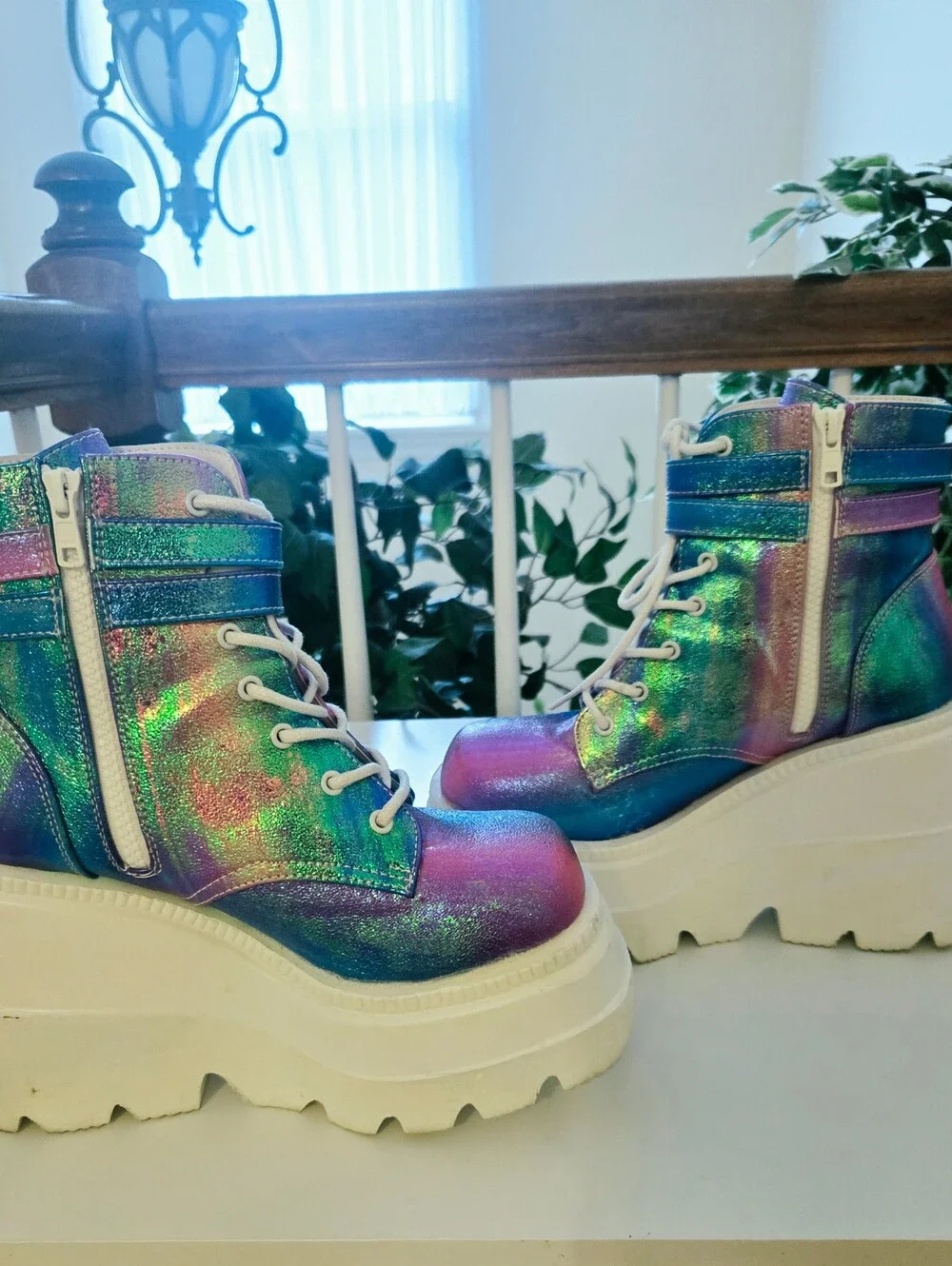 Demonia's Shaker 52 Boots Purple Blue MultiChrome